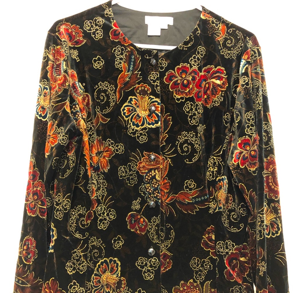 COLDWATER CREEK - Jacket/Top, Brown & Red Mix, Floral Print